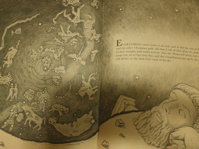 The final pages of the book, which say the gods' time is no longer with us.